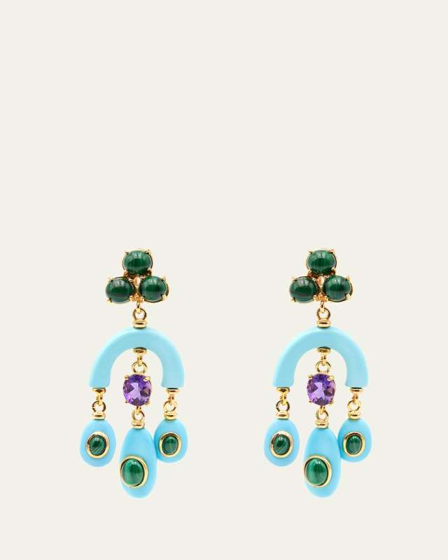 Resin, Malachite and Amethyst Chandelier Earrings